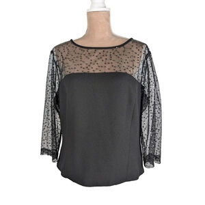 Sharon Young Sequin Embroidered Sheer Crop Top Size 14 Black